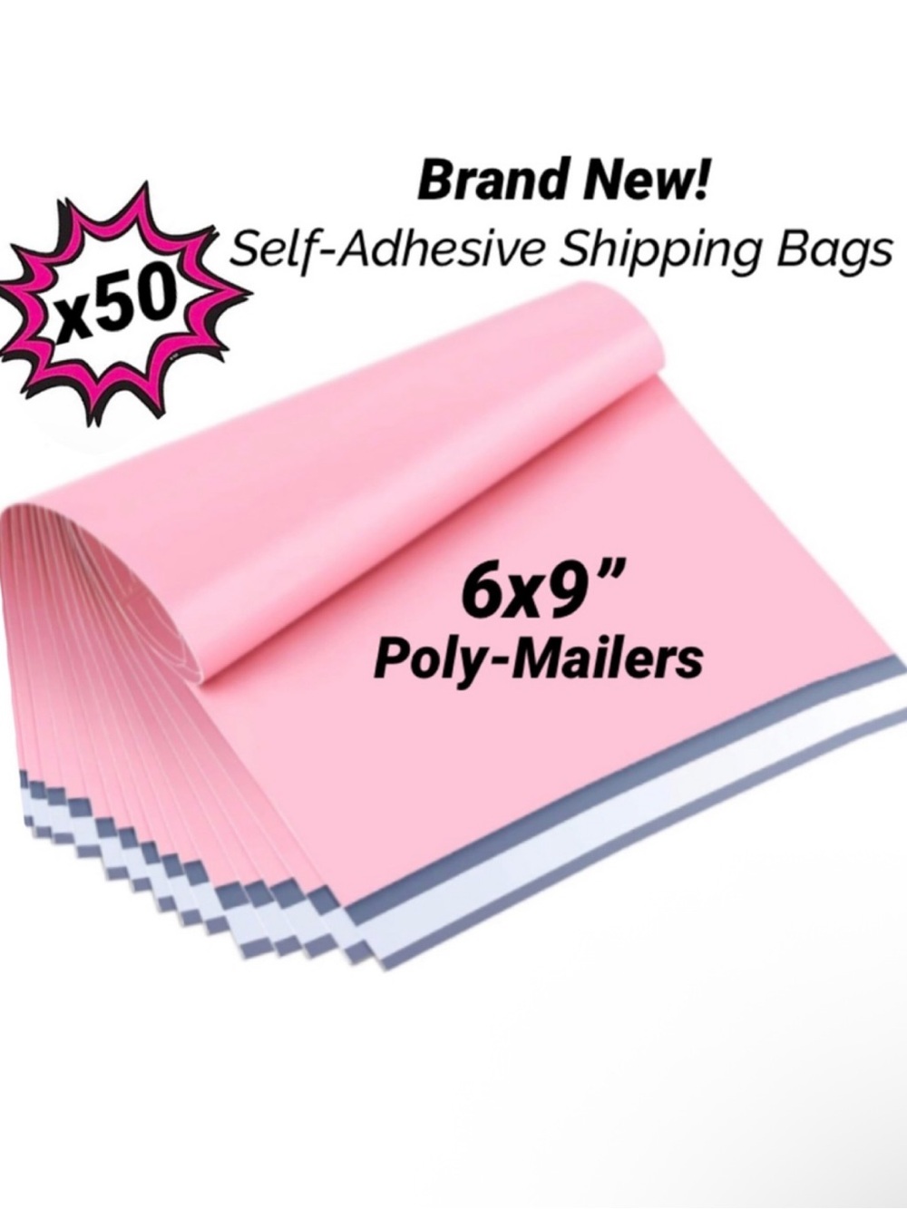 NEW! 50pc 6x9” Self-Adhesive Poly Mailer Shipping Bags Bundle (PINK)